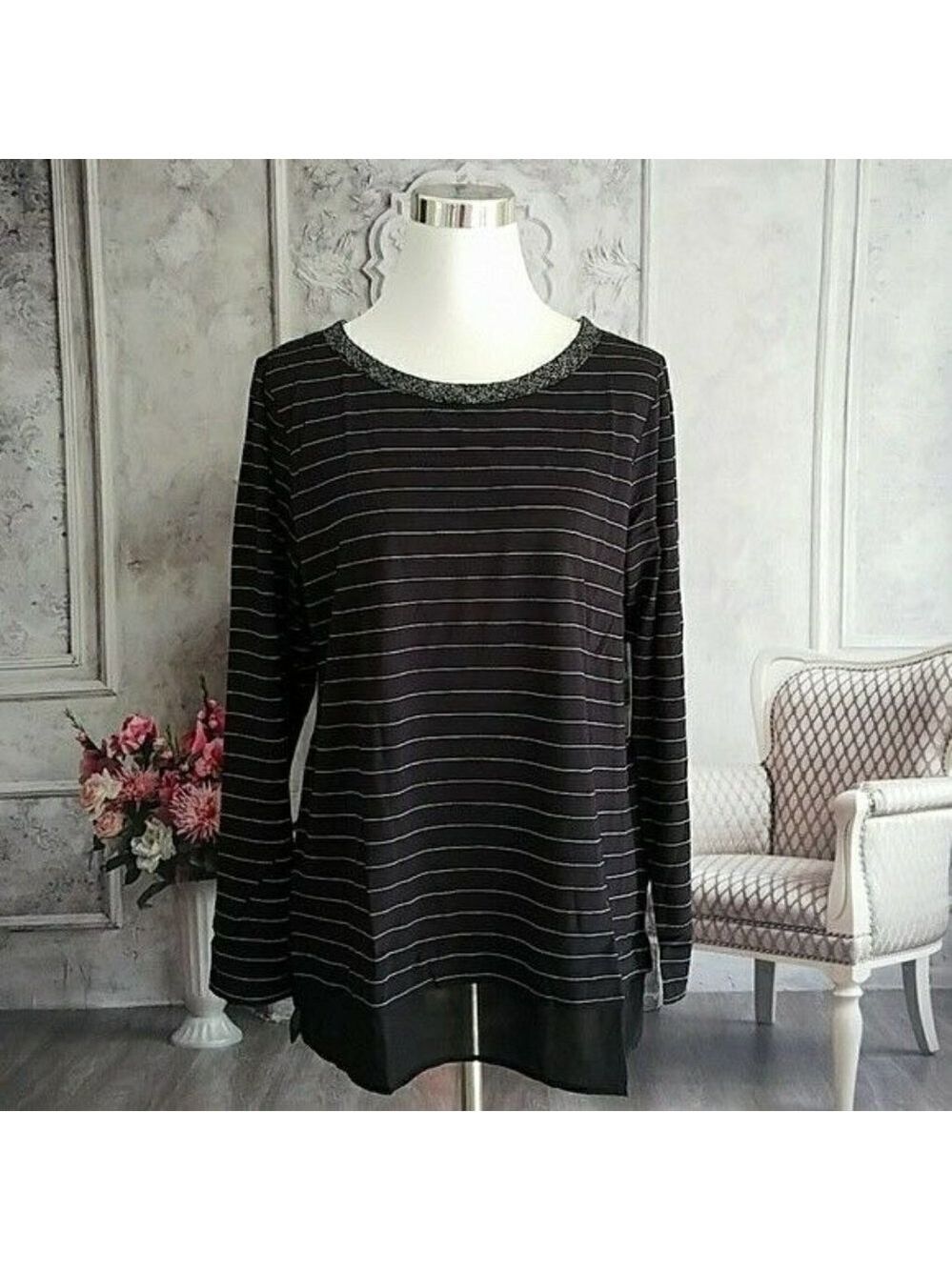 𝅺new Directions Pullover Boat Neck Long Line Long Sleeve Top Plus Size 0X NWT - Picture 2 of 9